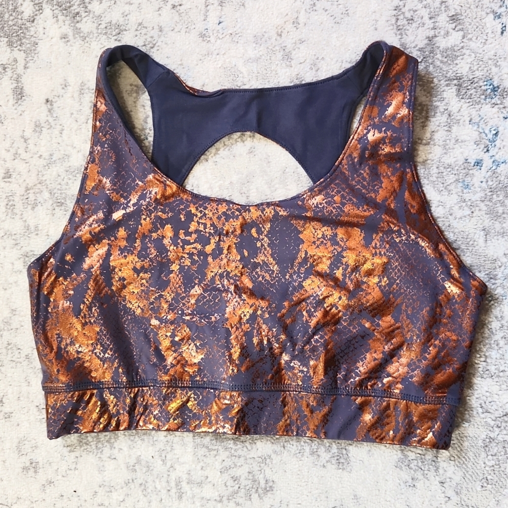 NWOT Brick Built Athletic Size Large Metallic Copper Snake Print Sports Bra